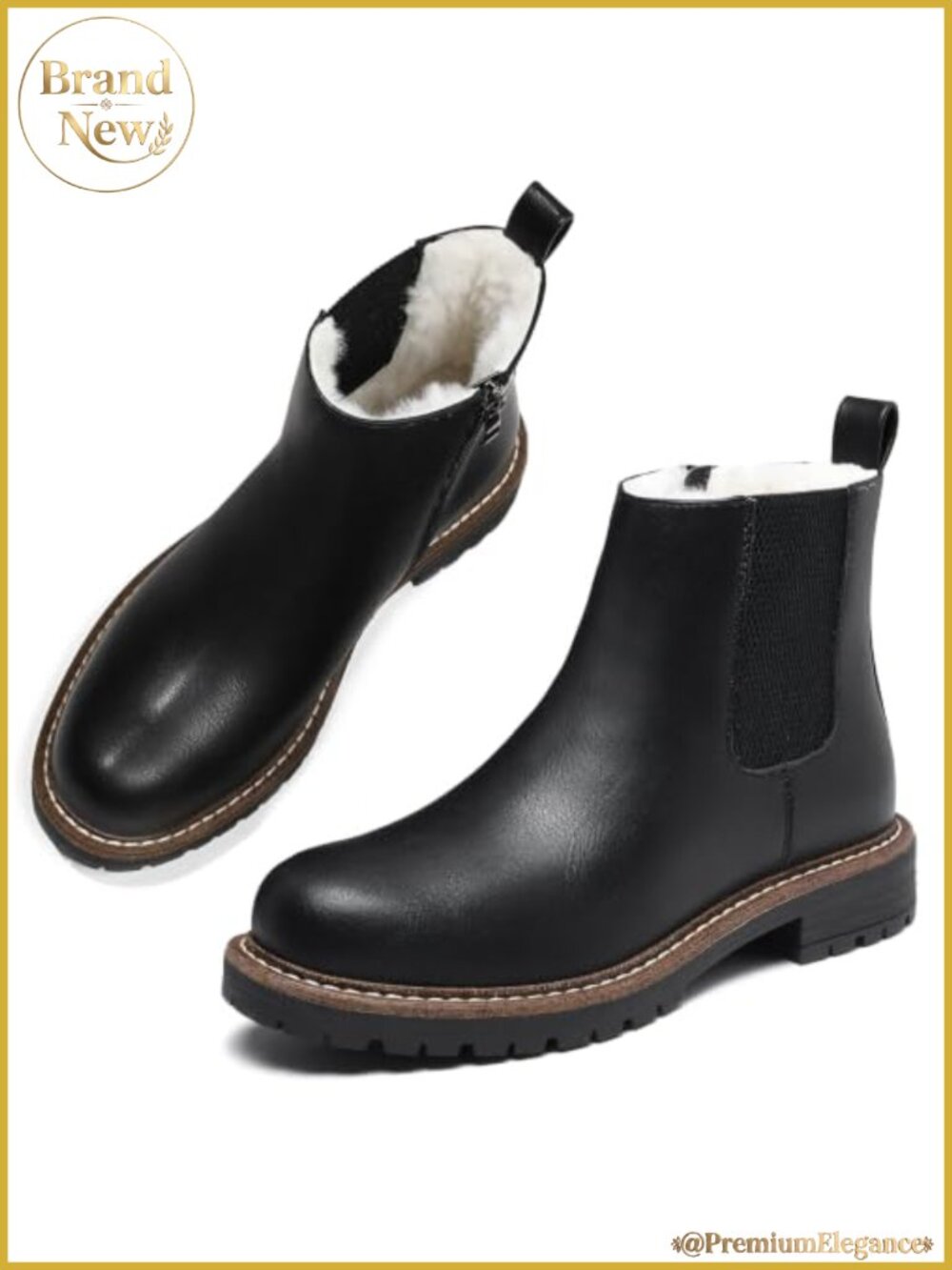 Women's Chelsea Boots Winter Warm Faux Fur Lined Low Heel Side Zip Ankle